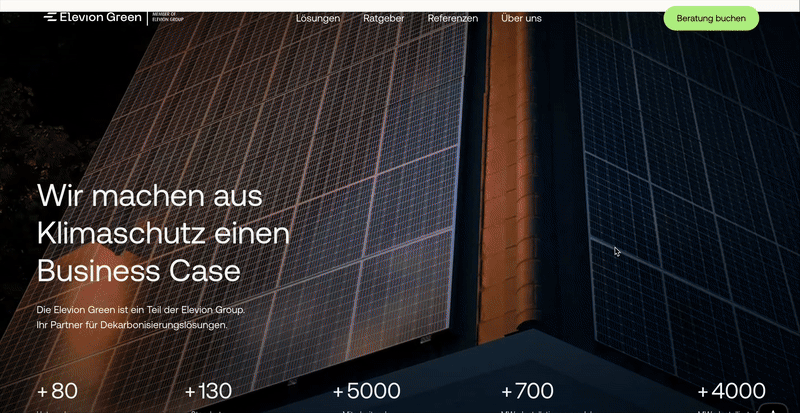 Die neu gestaltete Elevion-Green-Website nach dem Relaunch.